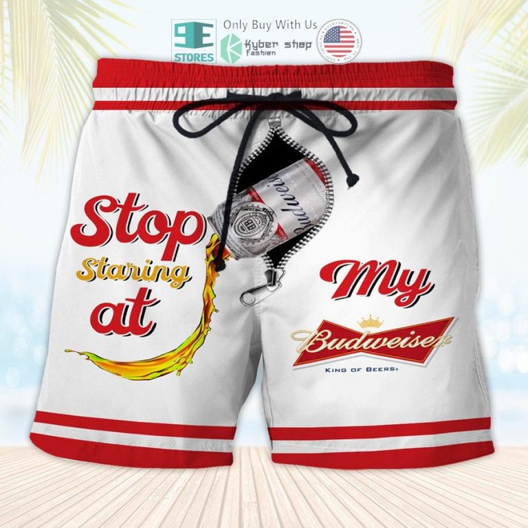 stop staring at my budweiser white beach shorts 1 12911