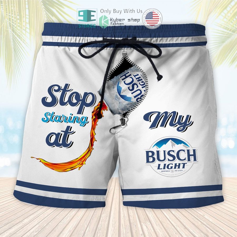 stop staring at my busch light beer white beach shorts 1 99030