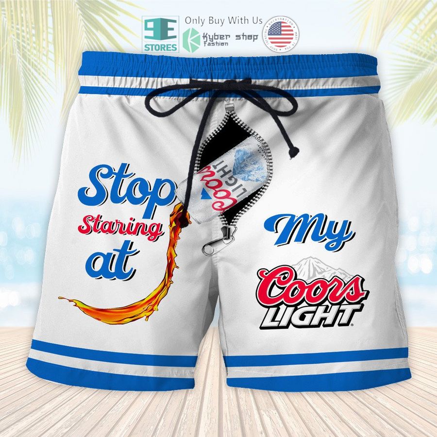 stop staring at my coors light beer white beach shorts 1 71958