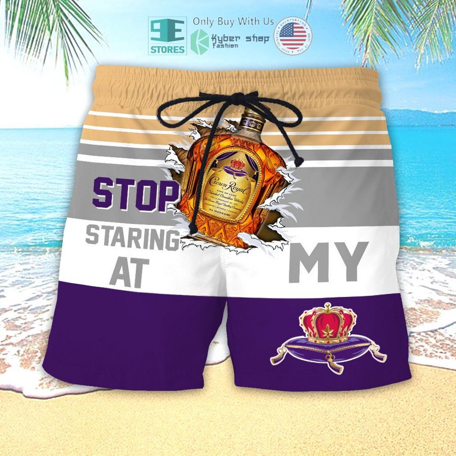 stop staring at my crown royal logo beach shorts 1 21170