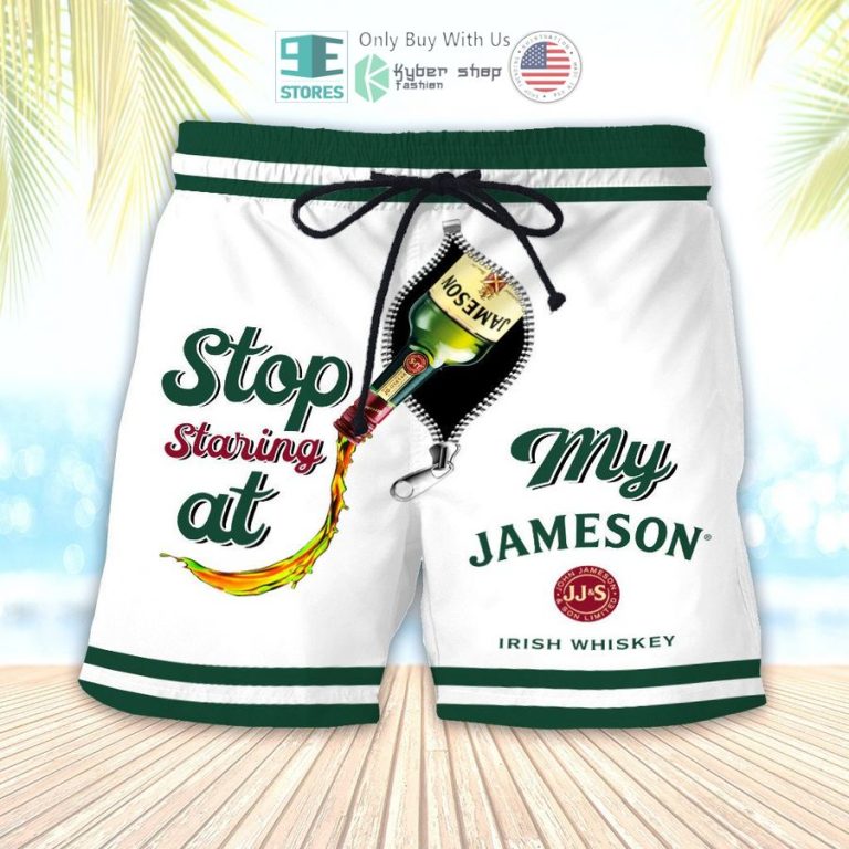 stop staring at my jameson irish whiskey beach shorts 1 64545