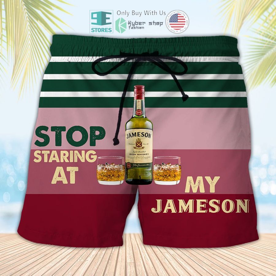 stop staring at my jameson irish whiskey green red beach shorts 1 52787