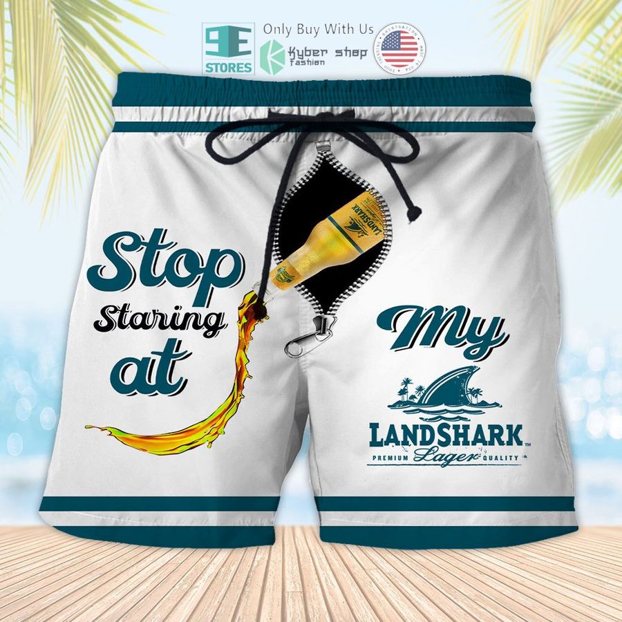 stop staring at my landshark lager beach shorts 1 16682