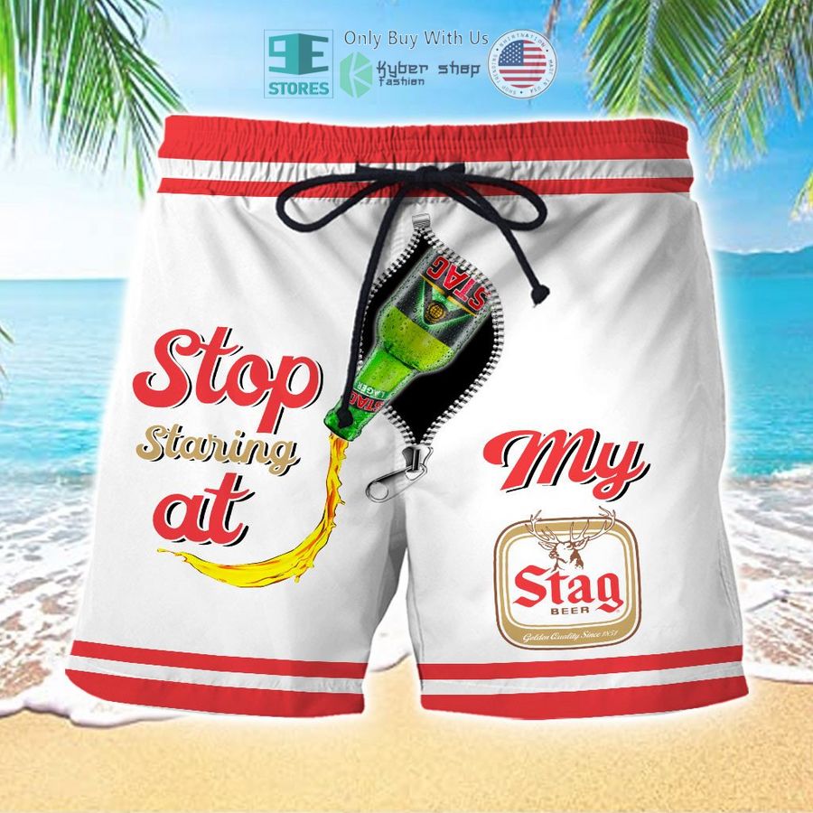 stop staring at my stag beer beach shorts 1 9222