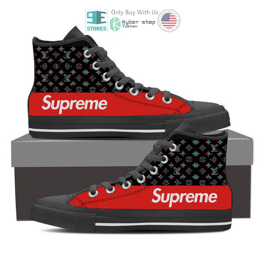 supreme louis vuitton black canvas high top shoes 1 56051