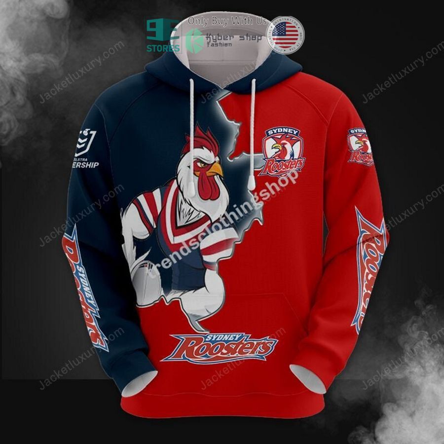 sydney roosters mascot 3d hoodie polo shirt 1 82523