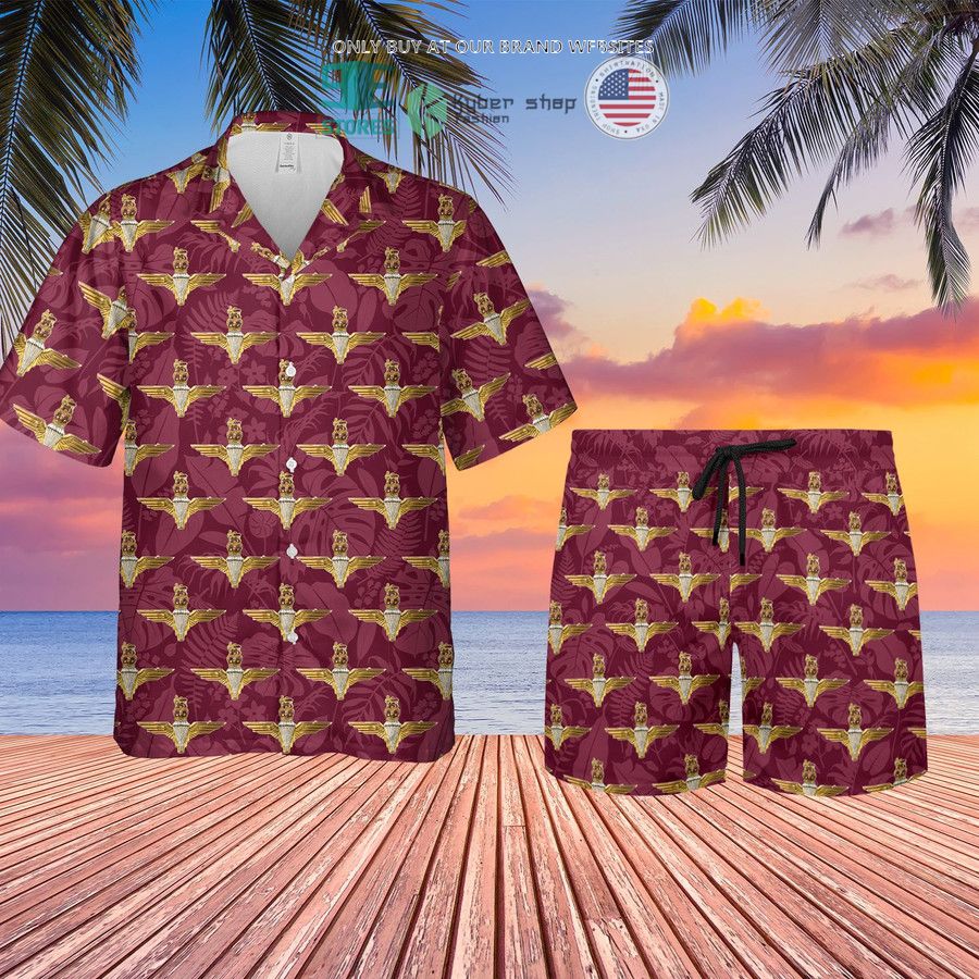 uk parachute regiment badge maroon dark red hawaiian shirt shorts 1 66380