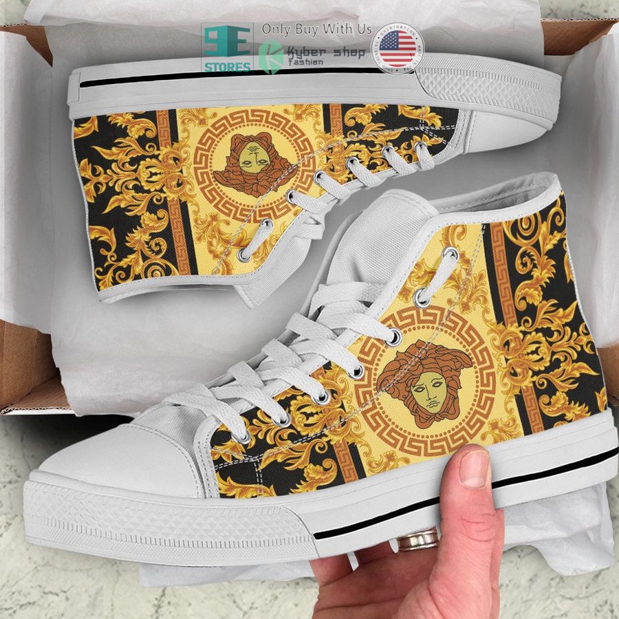versace baroque medusa pattern white canvas high top shoes 1 97967