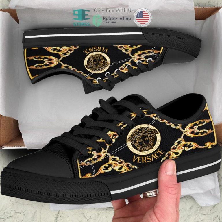 versace brand logo black canvas low top shoes 1 6189