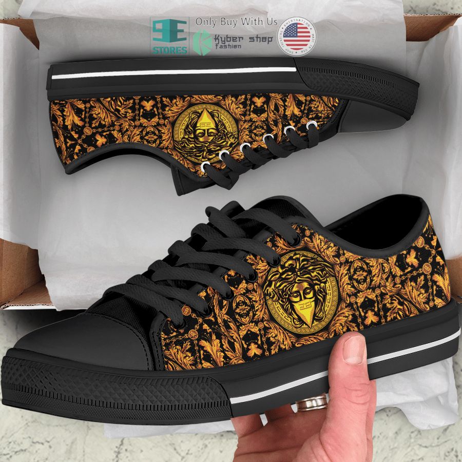 versace high end brand black gold canvas low top shoes 1 84680