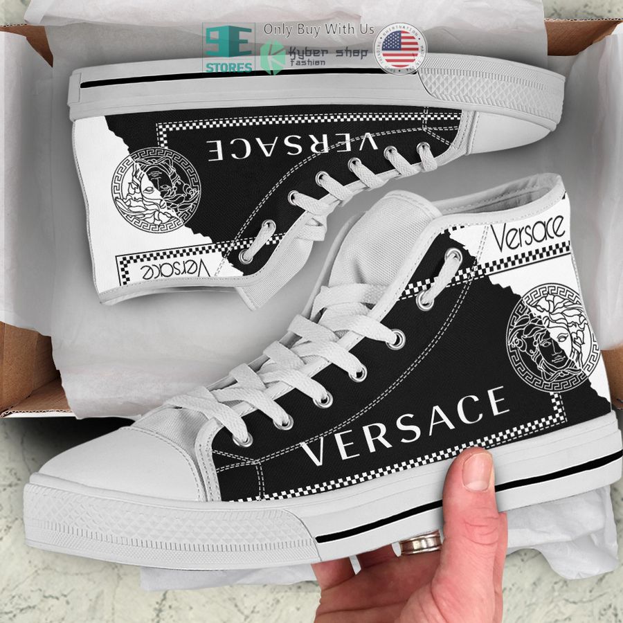 versace high end brand black white canvas high top shoes 1 73284