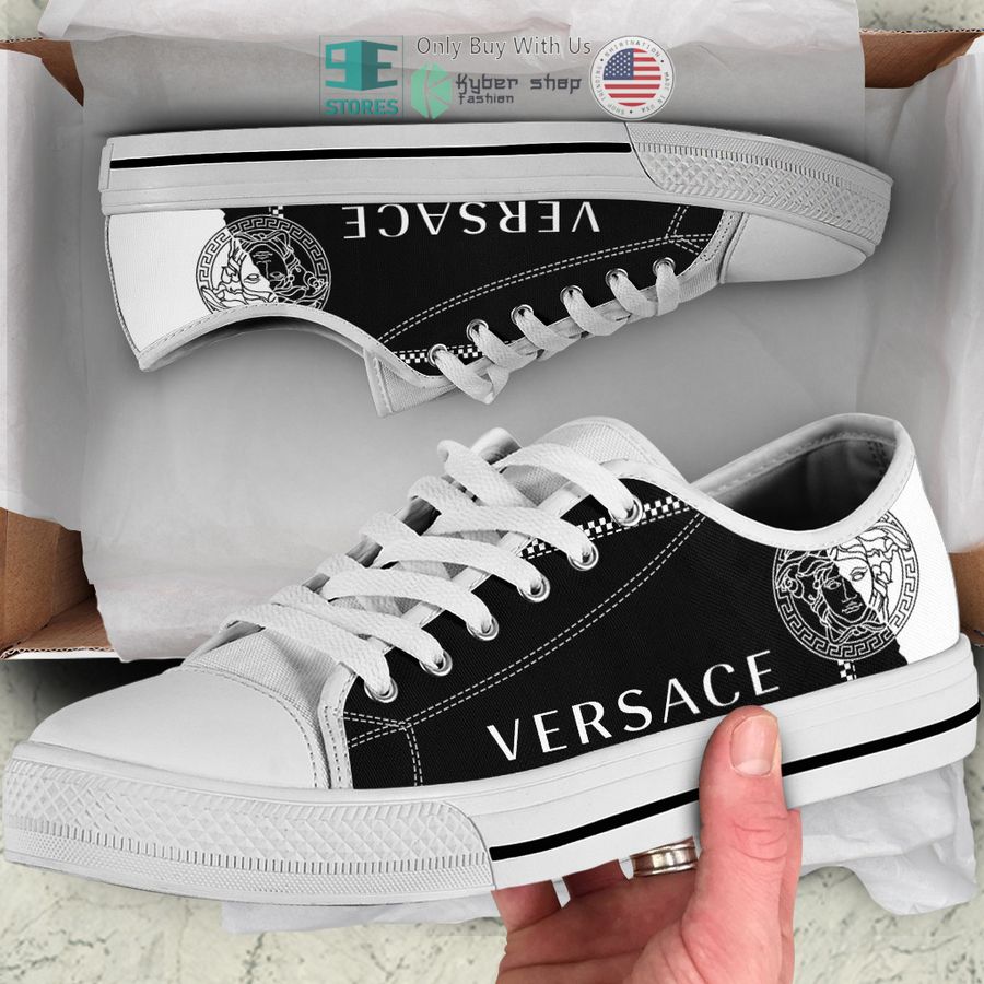 versace high end brand black white canvas low top shoes 1 28376