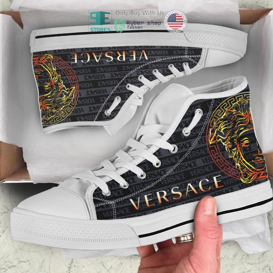 versace high end brand logo black white canvas high top shoes 1 17912