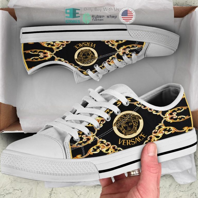 versace high end brand logo black white canvas low top shoes 1 60082