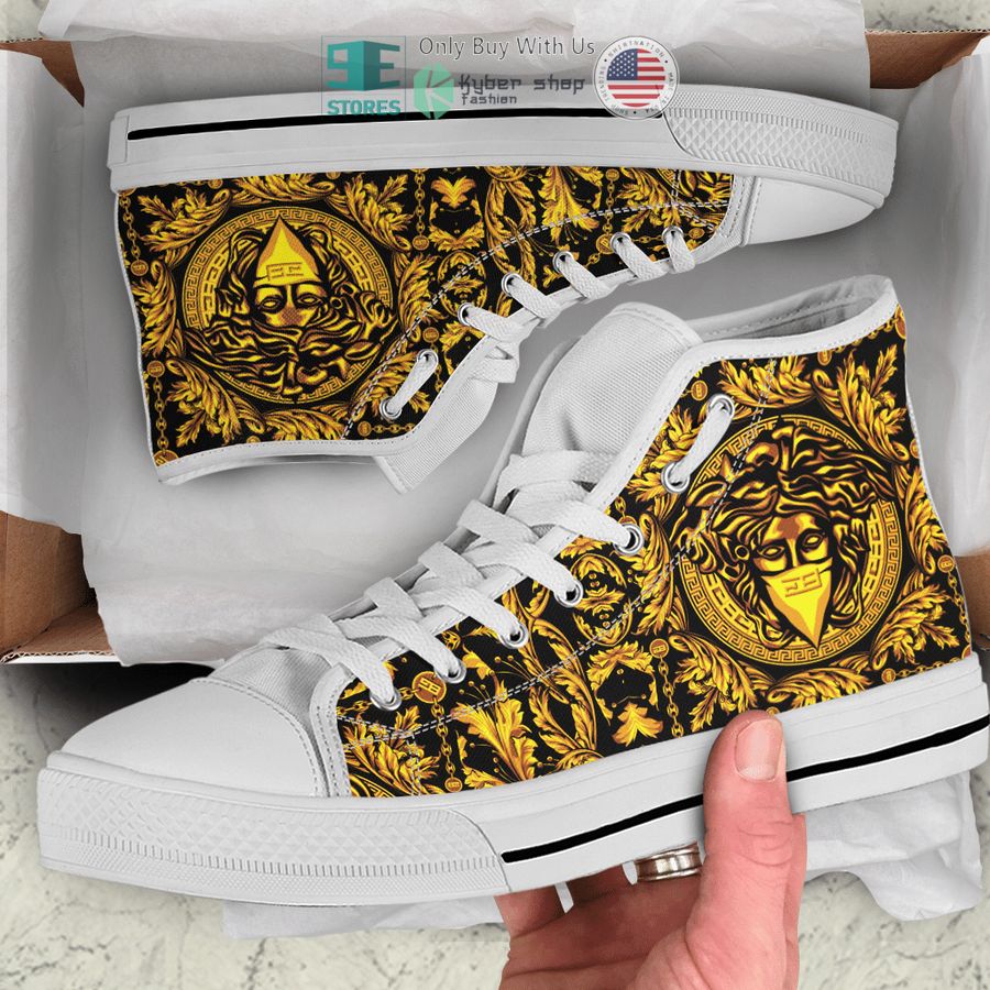 versace high end brand logo white gold canvas high top shoes 1 35257
