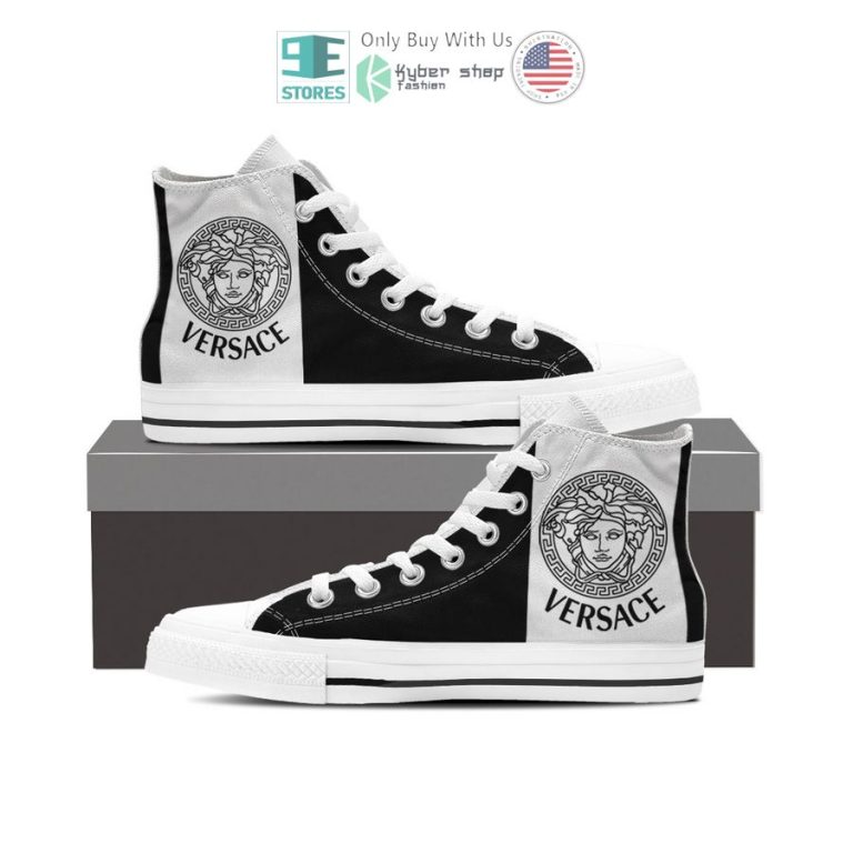 versace logo brand white black canvas high top shoes 1 91367