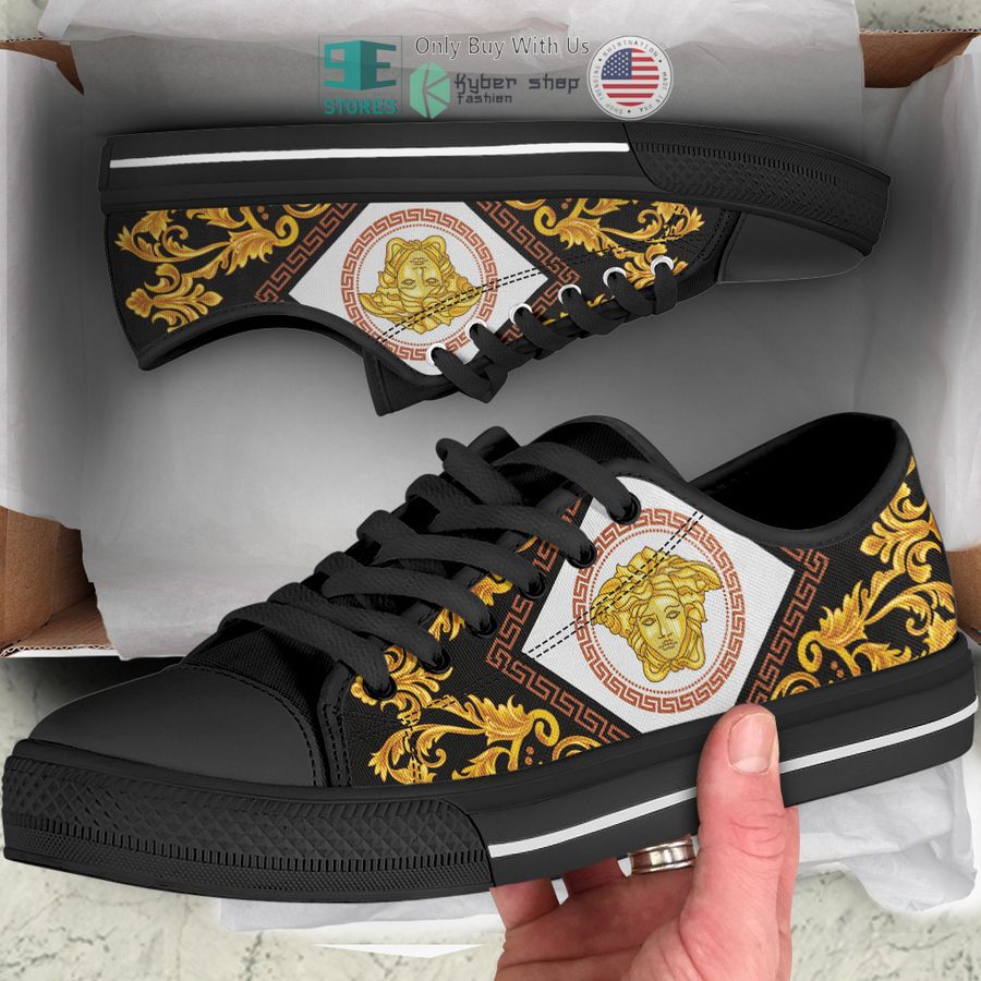 versace luxury brand black gold canvas low top shoes 1 39002