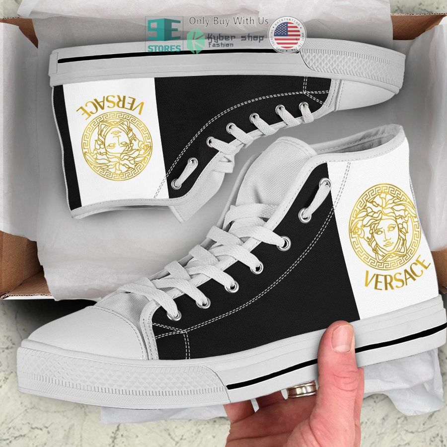 versace luxury brand black white canvas high top shoes 1 5660