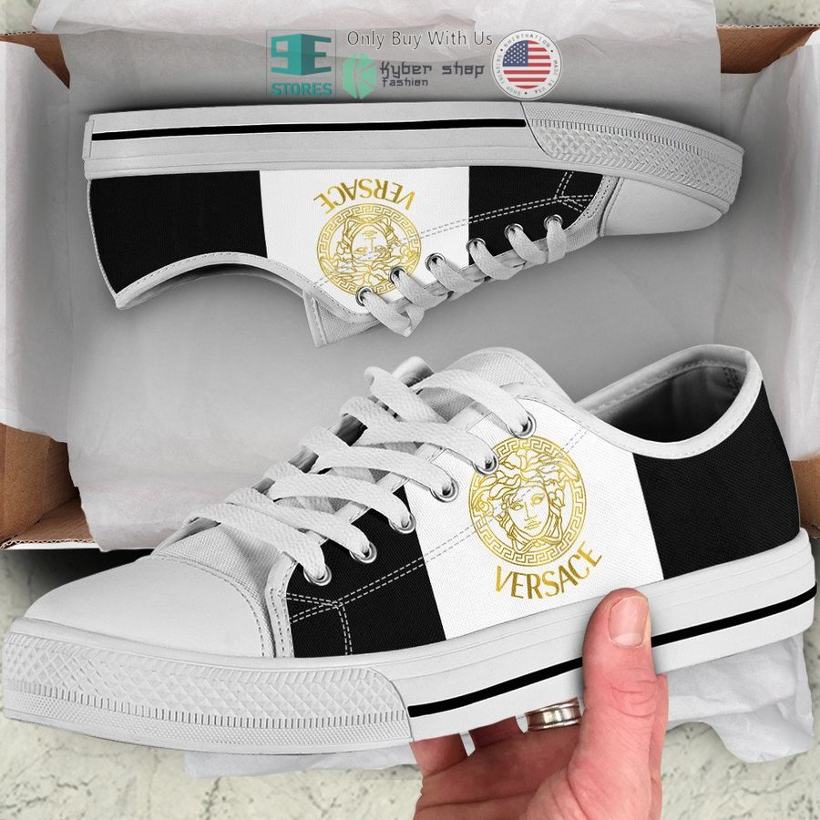 versace luxury brand black white canvas low top shoes 1 8943