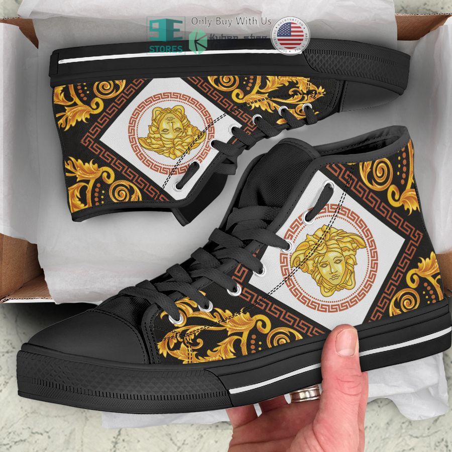 versace luxury brand logo black gold canvas high top shoes 1 76963