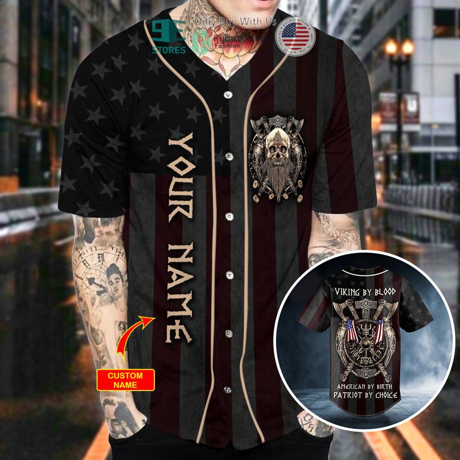 viking by blood american by birth patriot by choice skull personalized baseball jersey 2 68830