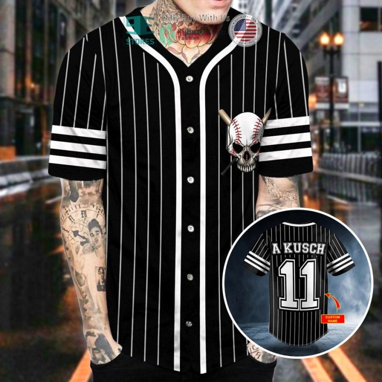 white black stripes no 11 skull personalized baseball jersey 1 1268