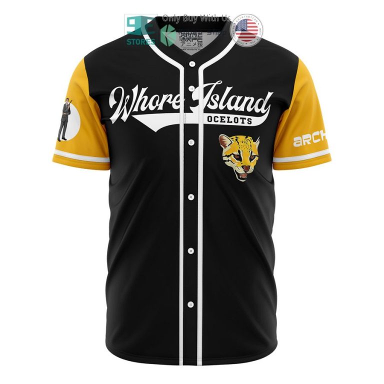 whore island ocelots archer black yellow baseball jersey 1 80132