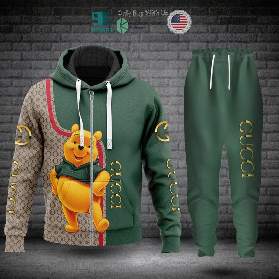 winnie the pooh gucci khaki green zip hoodie long pants 1 77855