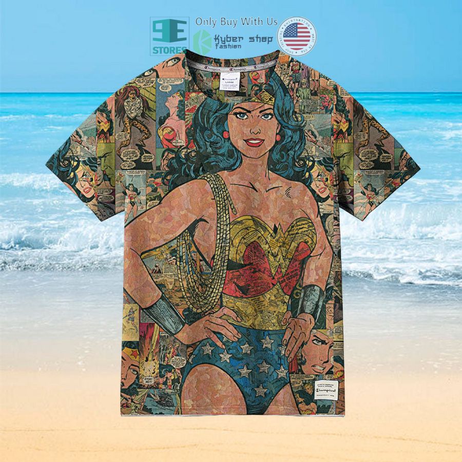 wonder woman comic collage hawaiian shirt 2 54823