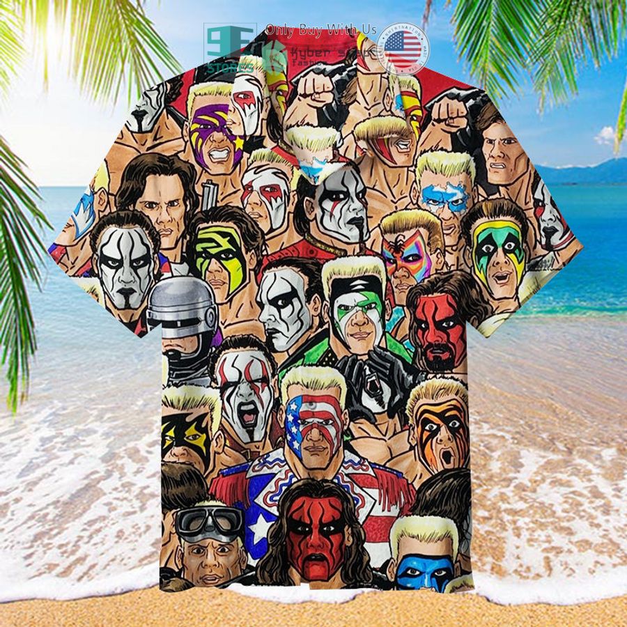 wrestling character collage art colorful hawaiian shirt 1 63467