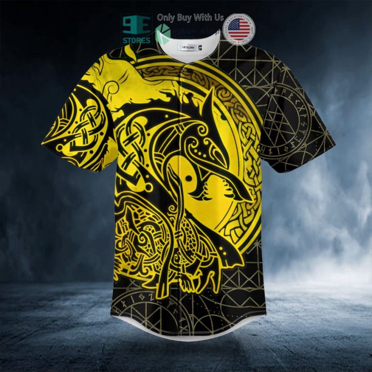 yellow viking wolf tattoo baseball jersey 3 75318