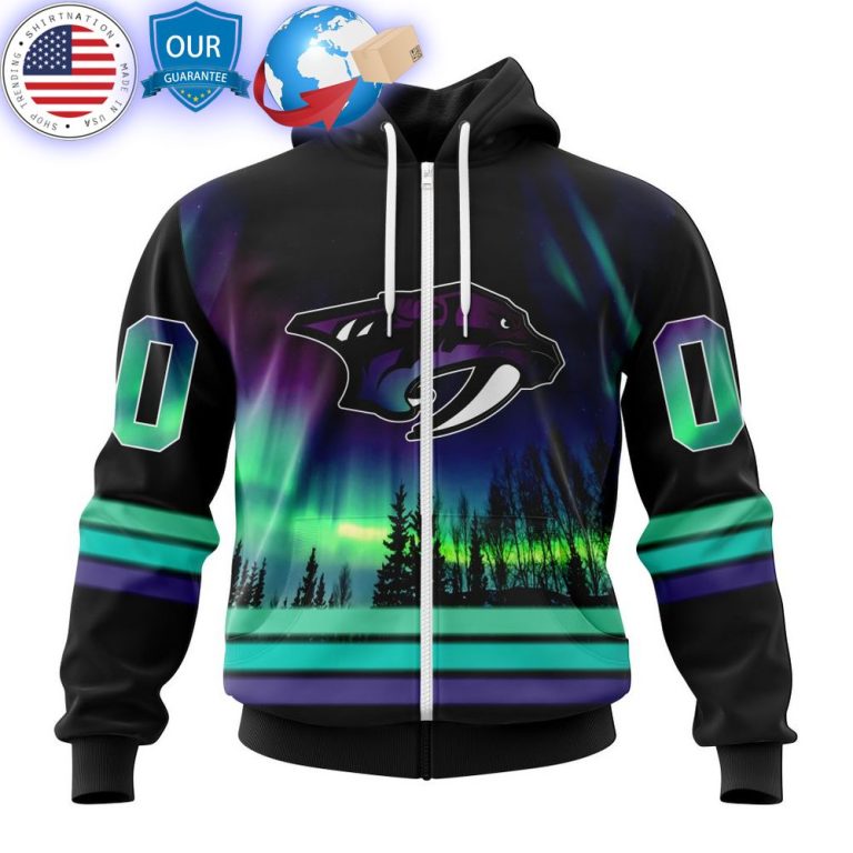 hot custom nashville predators special design with northern lights shirt 2