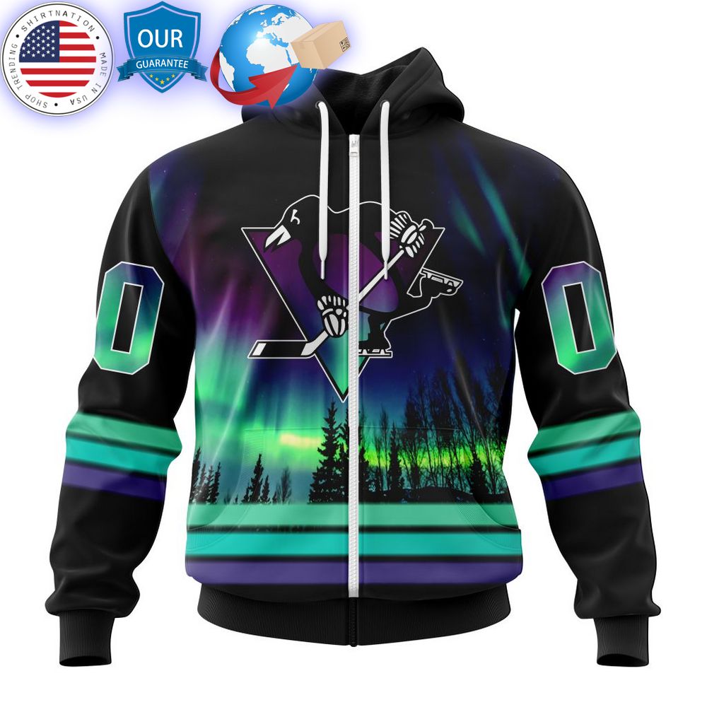 hot custom pittsburgh penguins special design with northern lights shirt 2