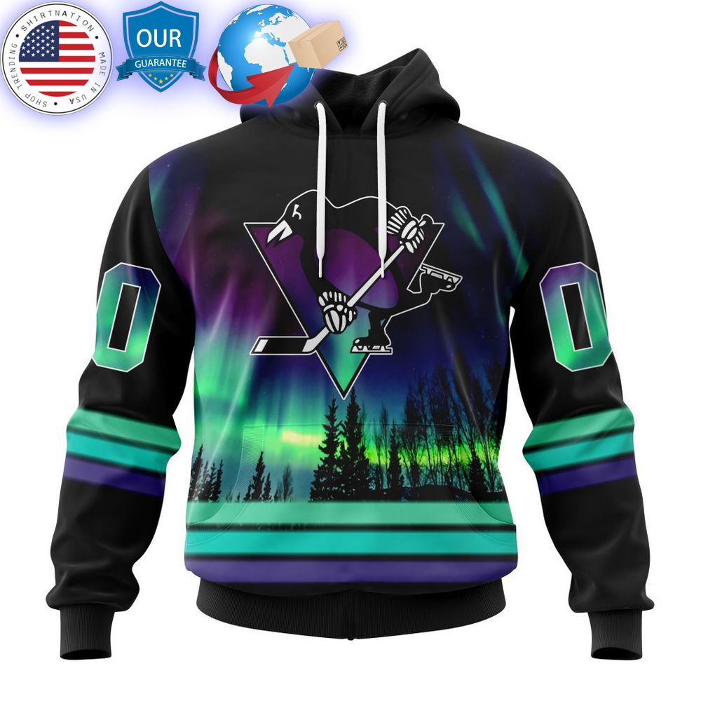hot custom pittsburgh penguins special design with northern lights shirt 1
