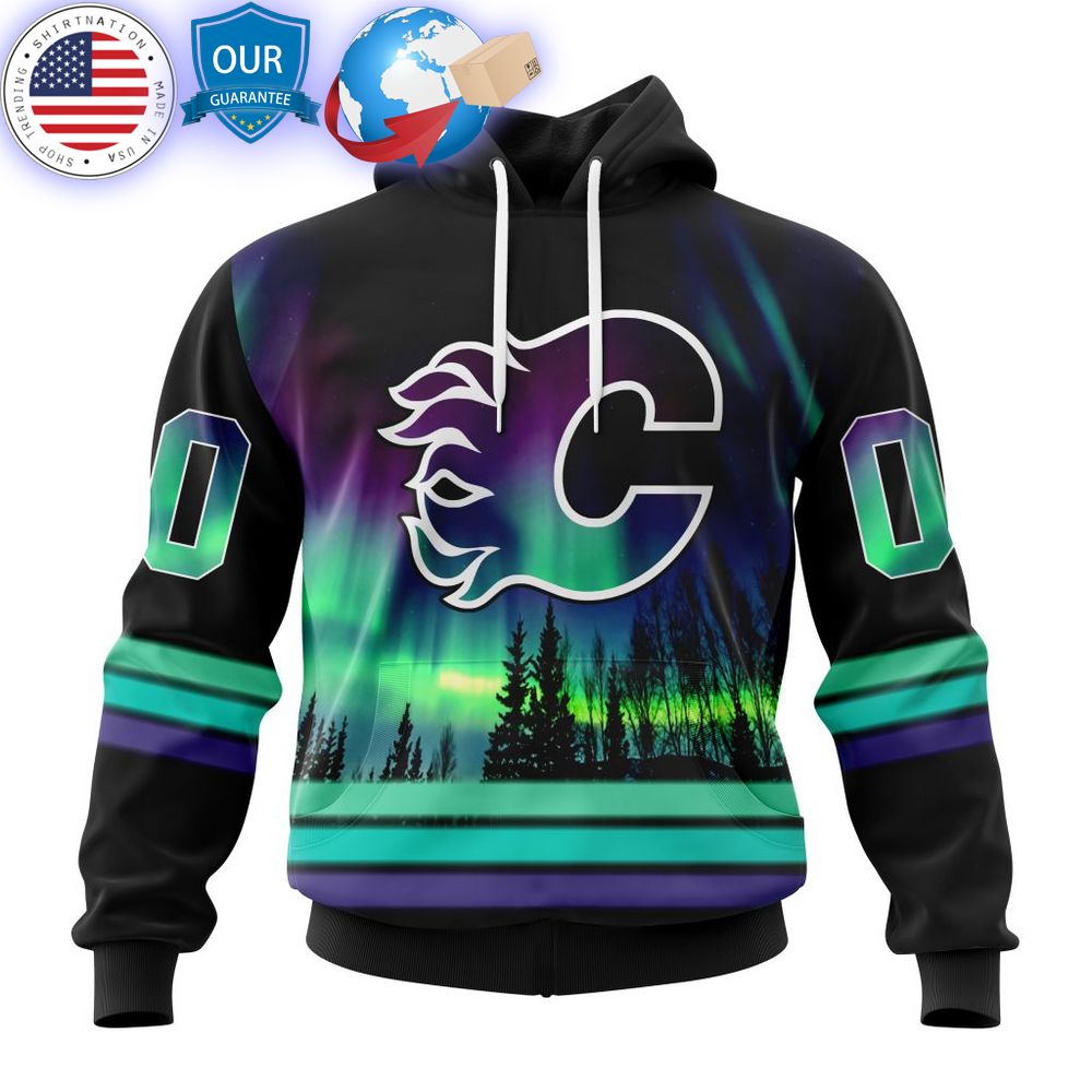 hot custom calgary flames special design with northern lights shirt 1