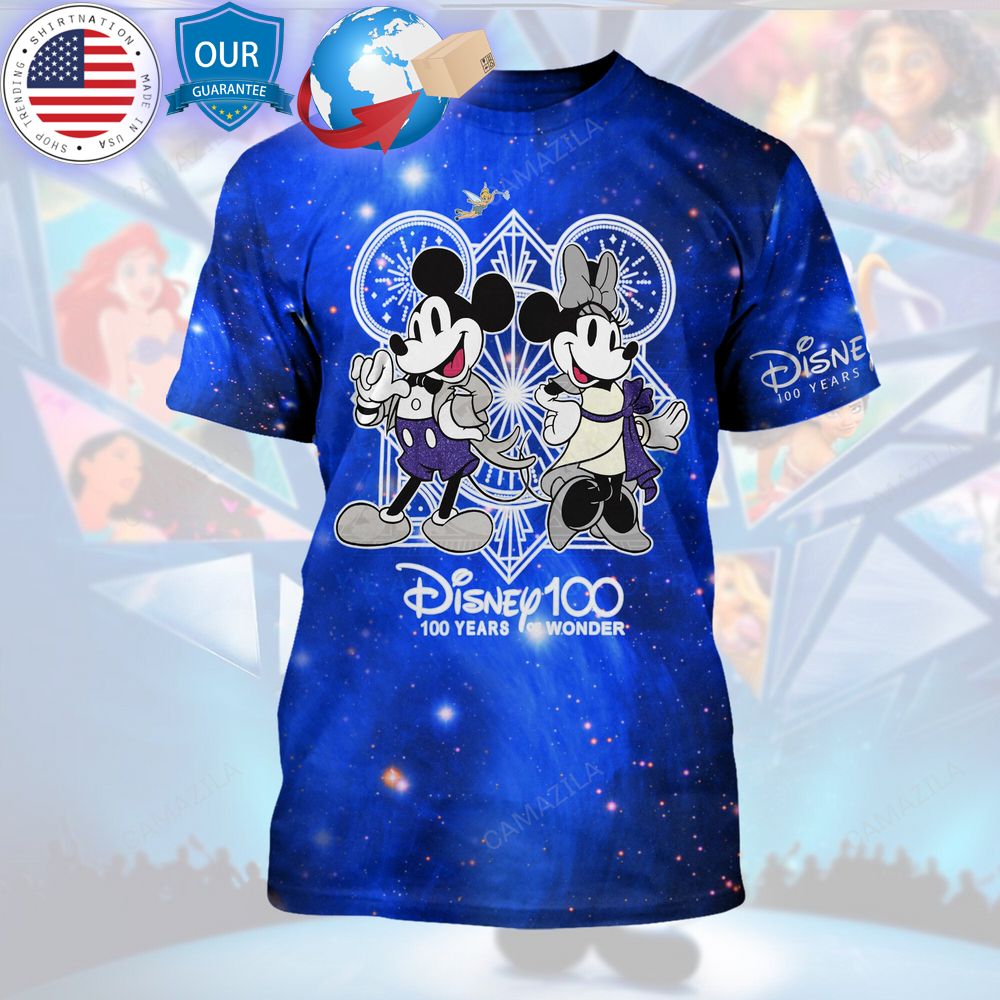 hot mickey and minnie mouse disney 100 years of wonder blue shirt 2