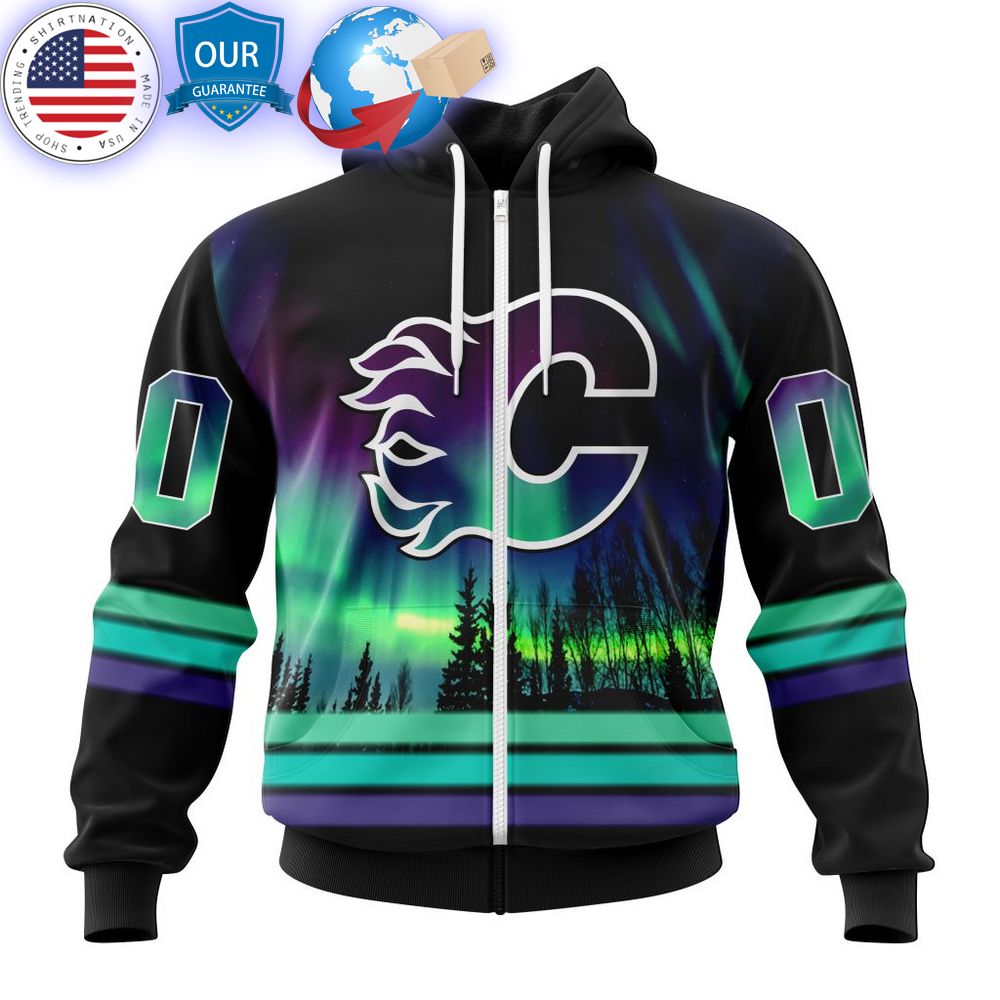 hot custom calgary flames special design with northern lights shirt 2