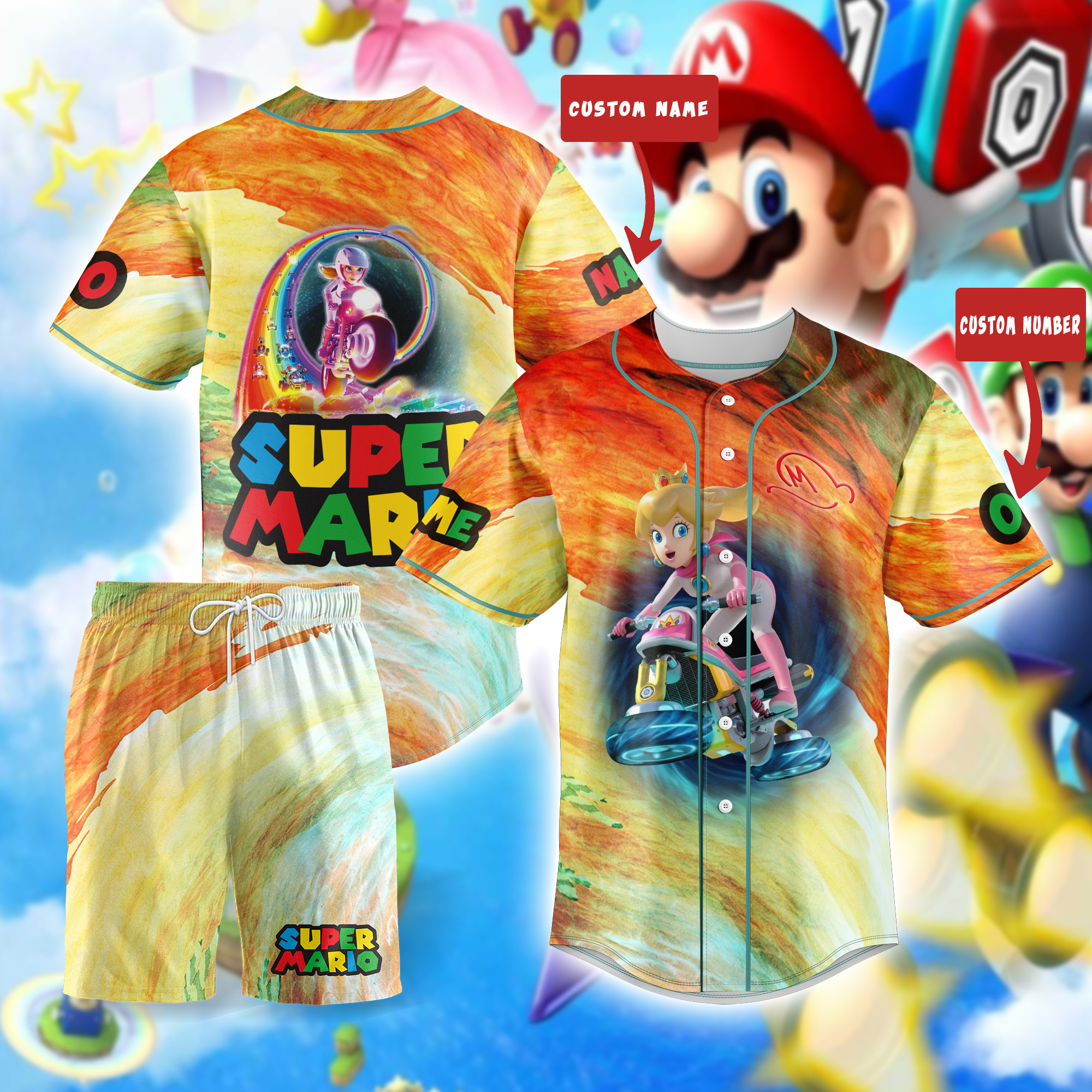CUSTOM Super Mario Princess Peach Baseball Jersey and Shorts