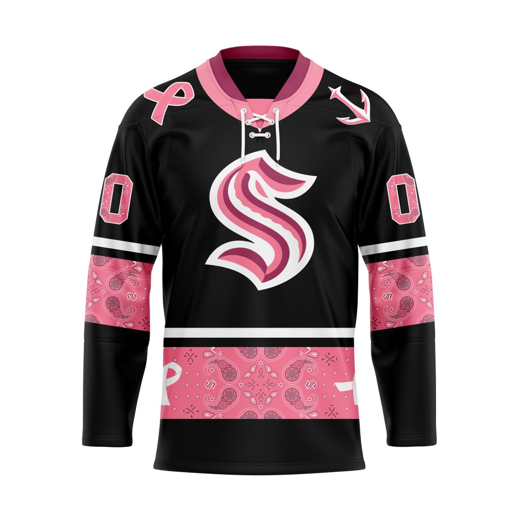 Seattle Kraken Paisley In October We Wear Pink Breast Cancer Custom Hockey Jersey