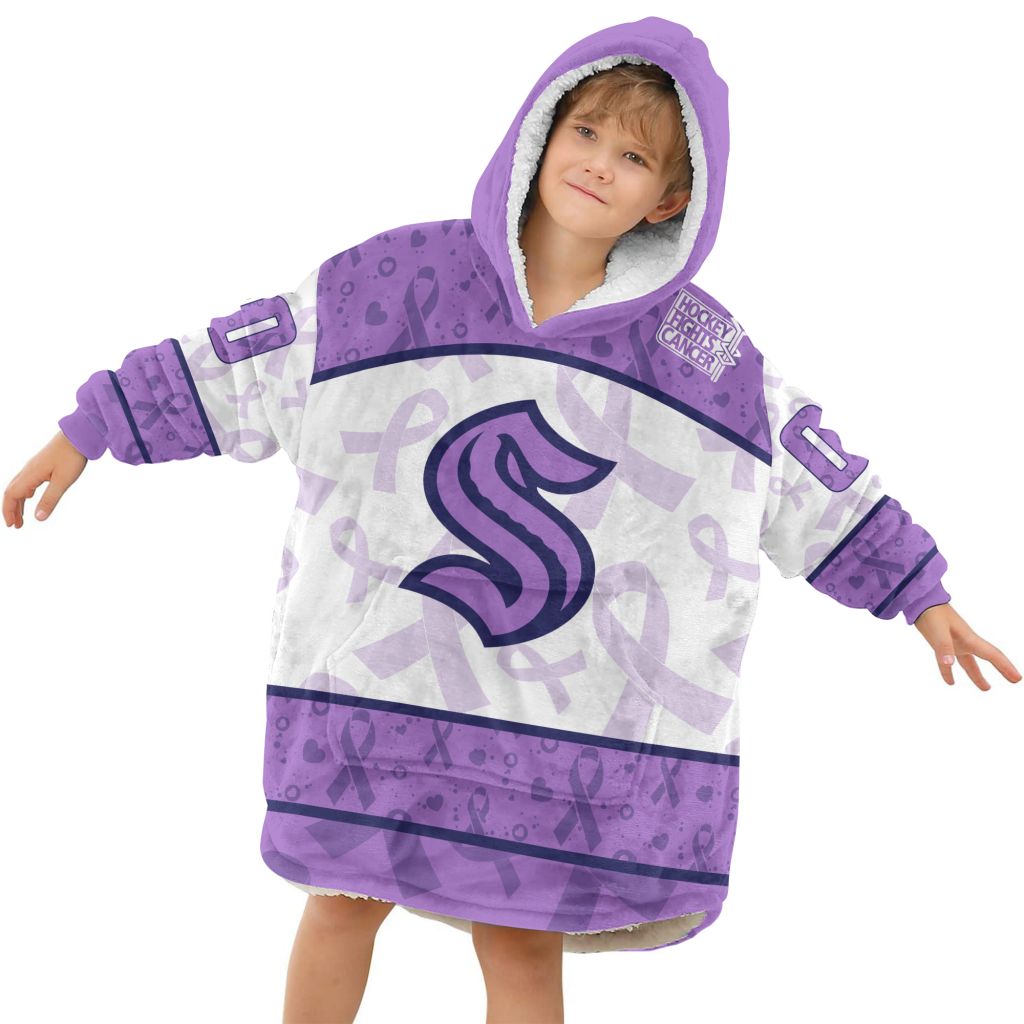 Seattle Kraken Special Lavender Fight Cancer Custom Blanket Hoodie 3