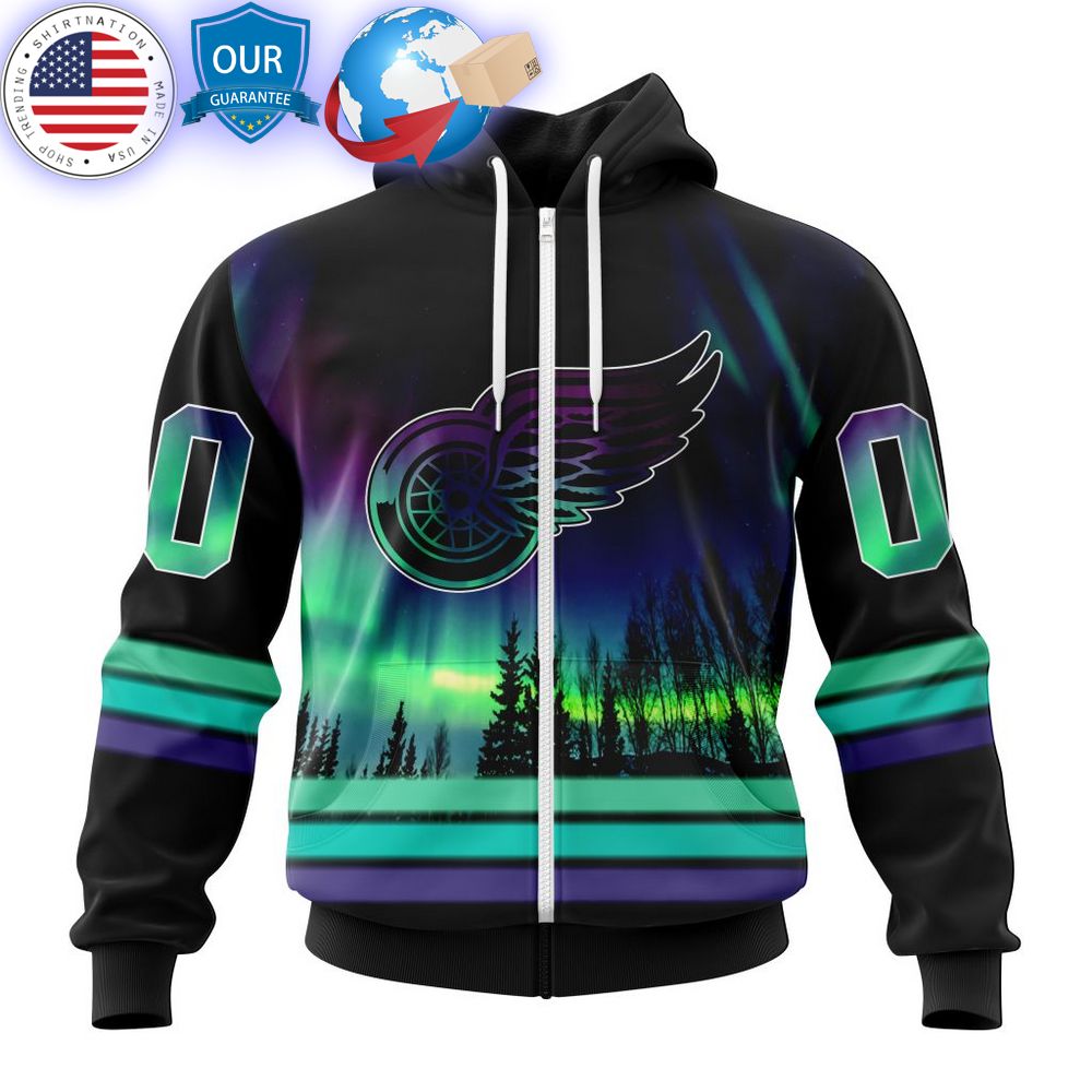 hot custom detroit red wings special design with northern lights shirt 2