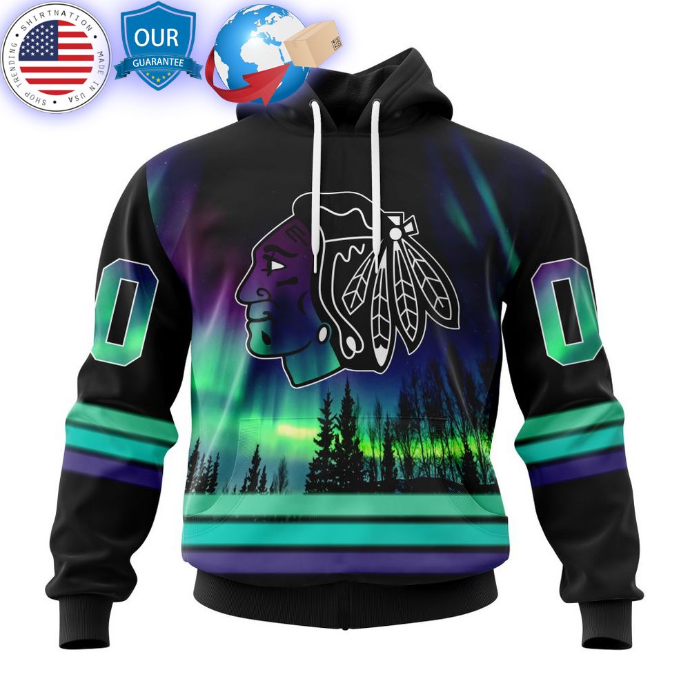 hot custom chicago blackhawks special design with northern lights shirt 1