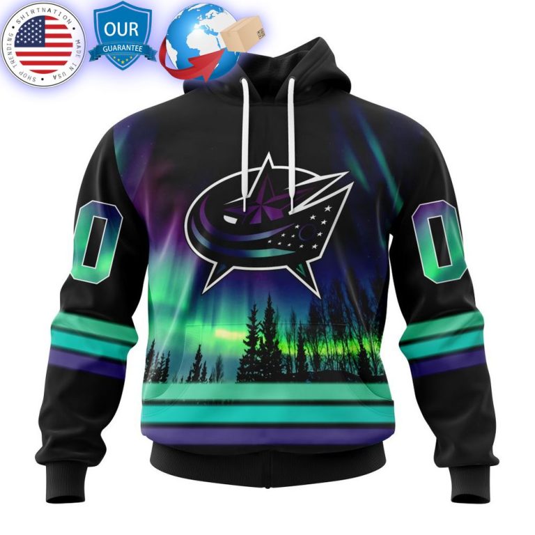 hot custom columbus blue jackets special design with northern lights shirt 1