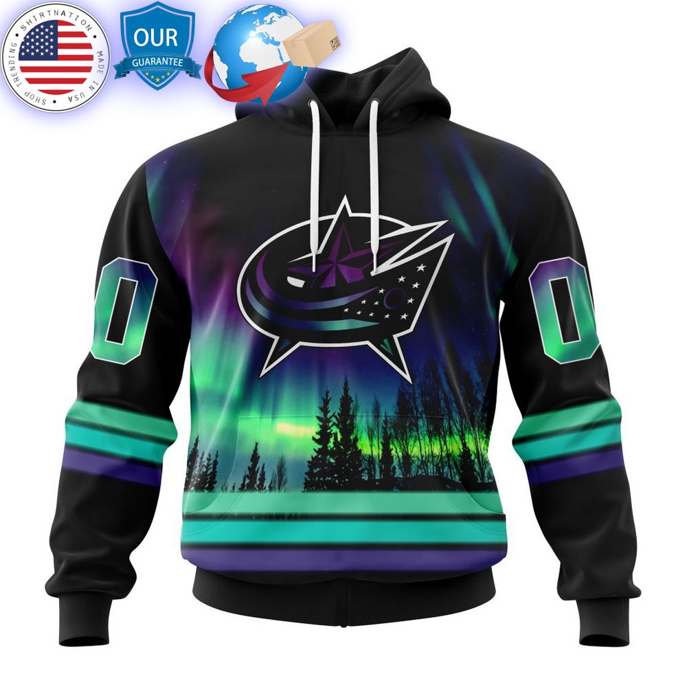 hot custom columbus blue jackets special design with northern lights shirt 1