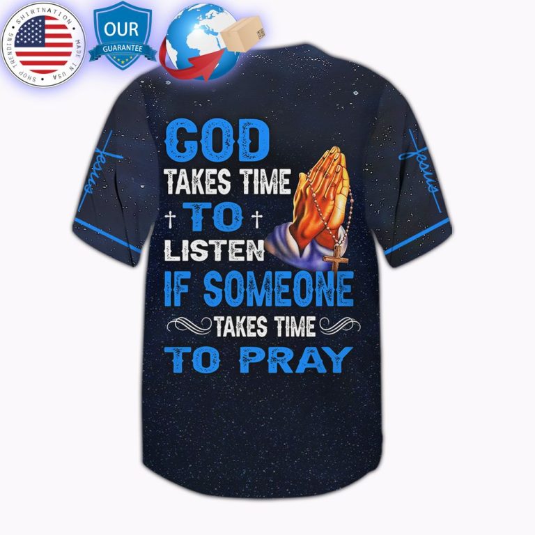 hot jesus is my savior takes time to pray baseball jersey 3