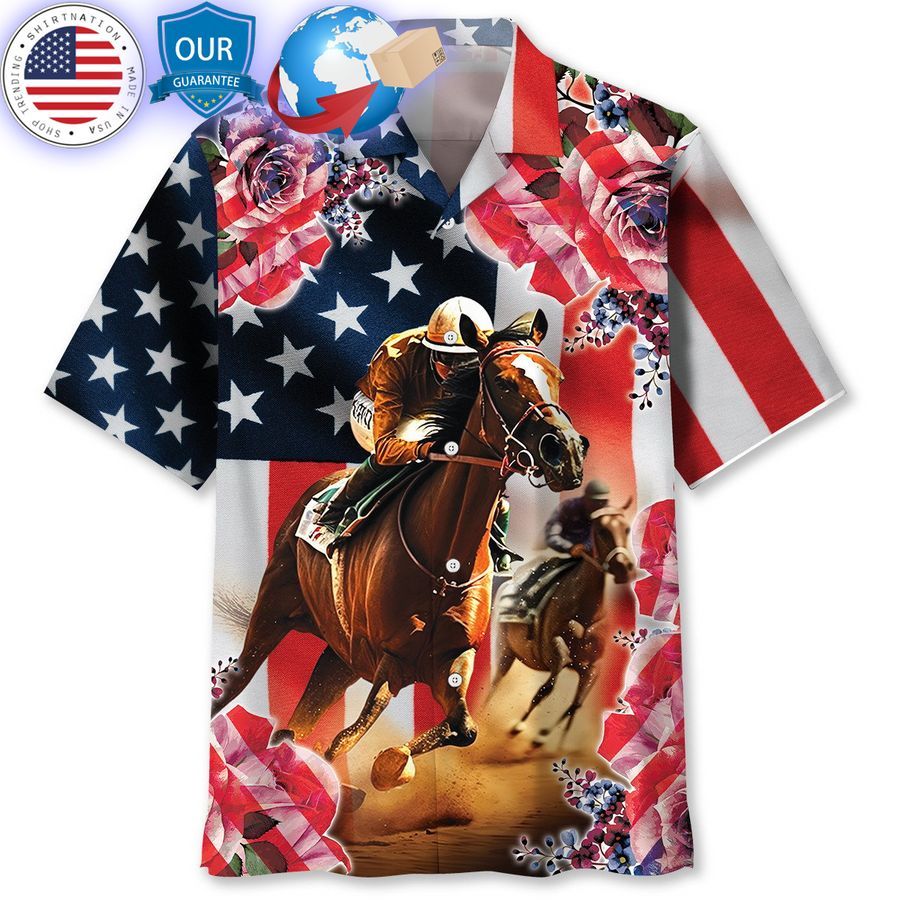 horse racing rose us flag hawaiian shirt 1 545