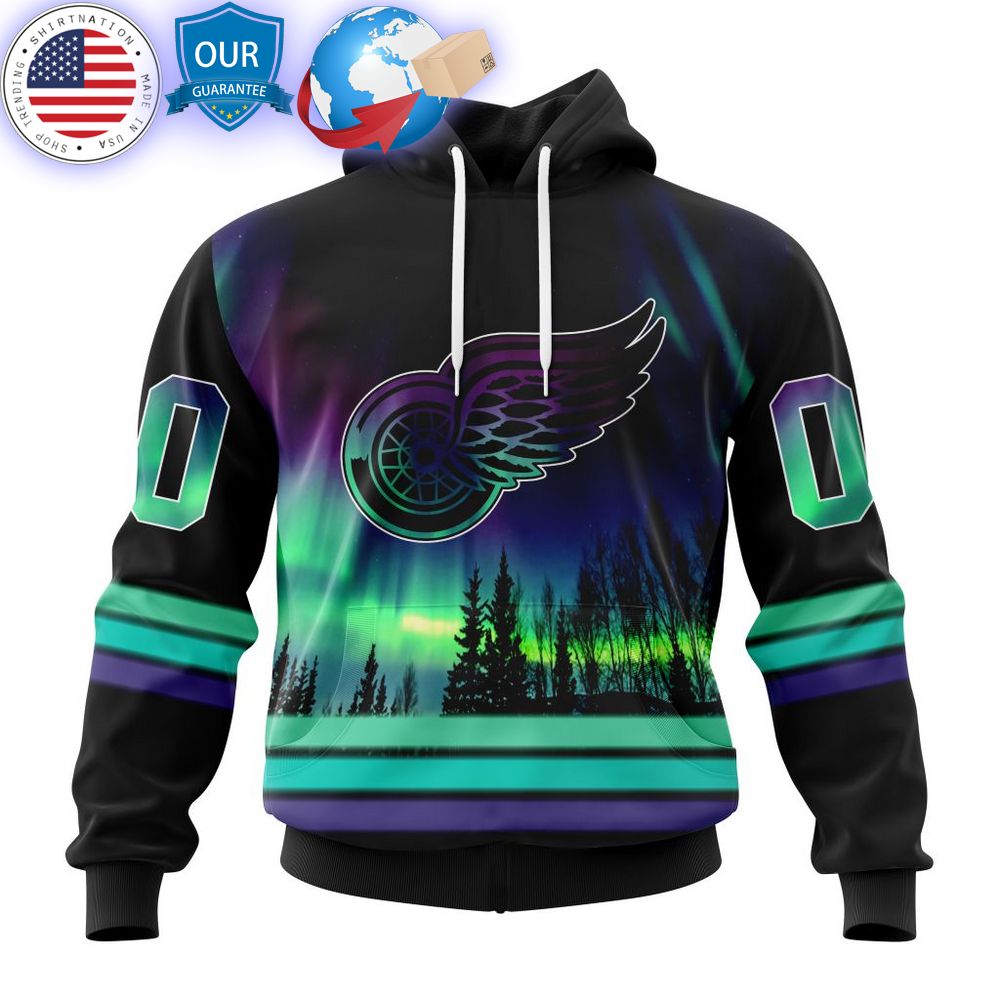 hot custom detroit red wings special design with northern lights shirt 1