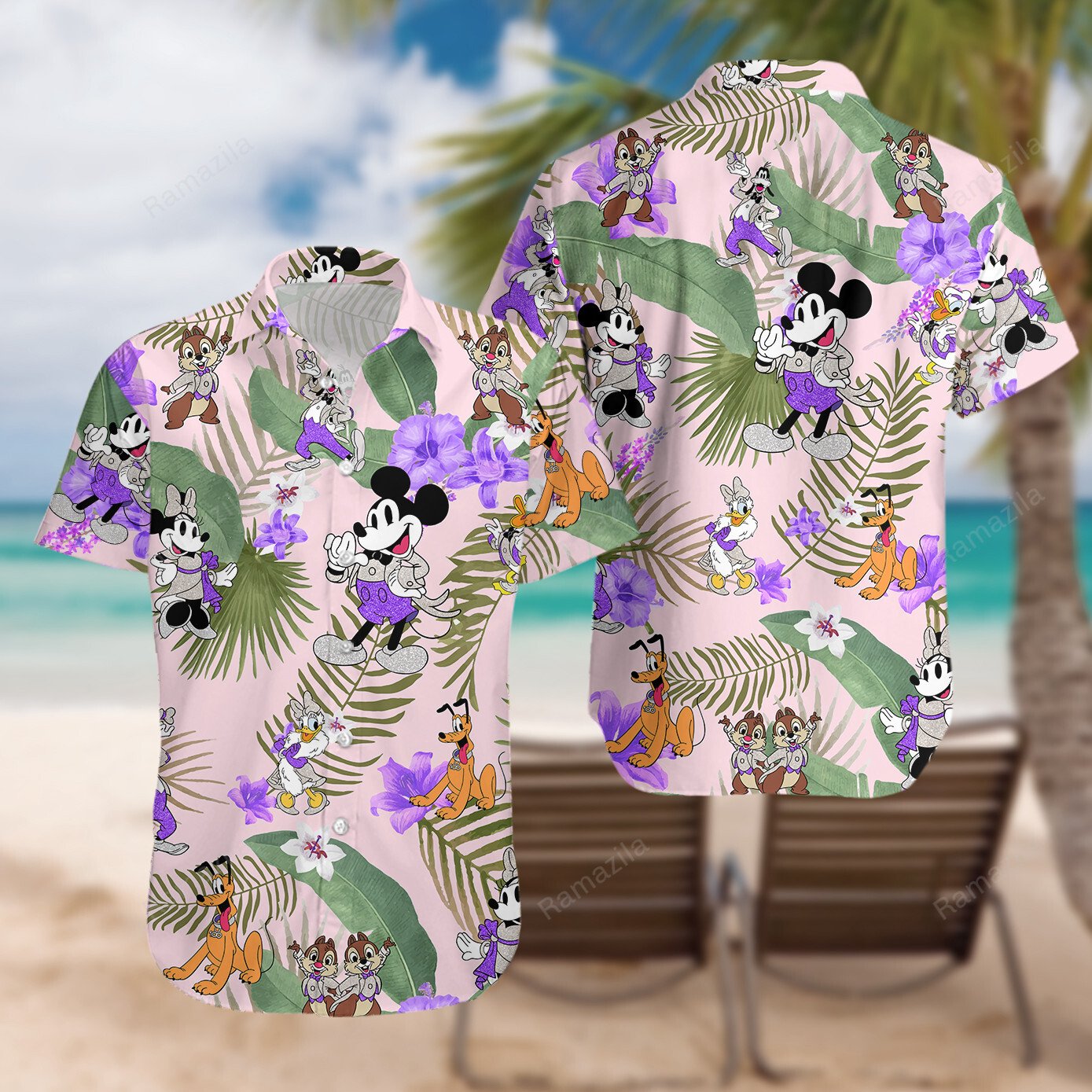 mickey mouse and pluto purple hawaiian shirt 5229 GspGZ