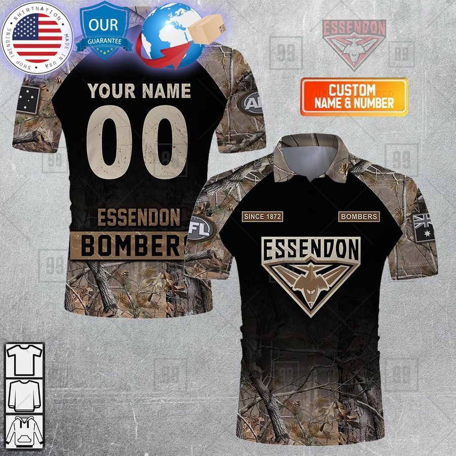HOT Customized Camouflage AFL Essendon Bombers Polo Shirt • Shirtnation ...