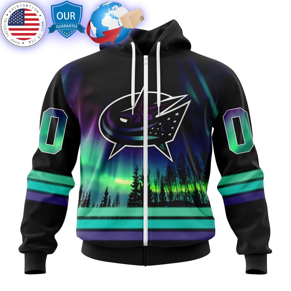 hot custom columbus blue jackets special design with northern lights shirt 2
